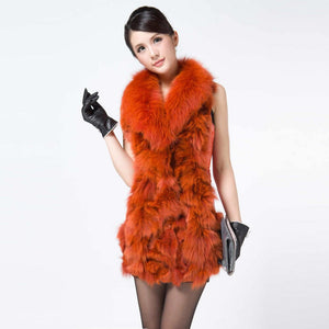 Fox Fur Sheep Leather Vest Waistcoat Coat Jacket Long Good Quality Leather