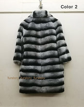 Load image into Gallery viewer, Women&#39;s Rabbit Fur Coat Chinchilla Color Turn-down Collar Overcoat 16190