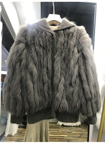 Fur Coat Women  Autumn and Winter 2021 New Fox Hair Car Stripe Mink Fur Women's Mid Long Hooded Coat Knitted Loose Coat FS21115