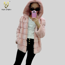 Load image into Gallery viewer, Women&#39;s Genuine Mink Fur Coat Women with Hood Striped Fur Jacket  16153