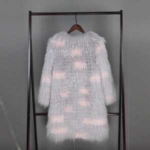 Winter Clothes Women Women's Raccoon Dog Fur Light Grey Stripe Long Lady Fur Coat FS21126