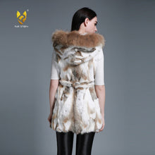 Load image into Gallery viewer, Women&#39;s Rabbit Fur Vest Hood Slim Belt Real Fur Waistcoat Female vests 15275