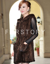 Load image into Gallery viewer, Women&#39;s Genuine Knitted Mink Fur Vest Women with Hood Sleeveless Female
