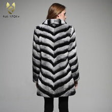Load image into Gallery viewer, Women&#39;s Genuine Rabbit Fur Coat Chinchilla Color Long Sleeve Fur Coat 16127