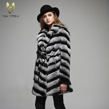 Load image into Gallery viewer, Women&#39;s Genuine Rabbit Fur Coat Chinchilla Color Long Sleeve Fur Coat 16127