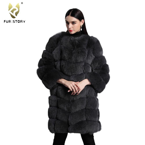 FUR STORY Women's Natural Fur Coat Winter Super Warm Coats Plus Size Long Coats Real Fox Fur Fur Outwear FS161162