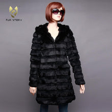 Load image into Gallery viewer, Women&#39;s Genuine Rabbit Fur Coat Women with Big Hoodie Outwear 151255