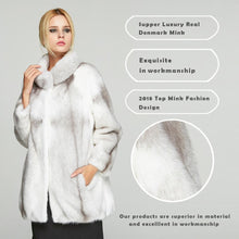 Load image into Gallery viewer, Fur Story FS18119 Women&#39;s Genuine Mink Fur Coat Stand-up Collar Overcoat
