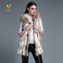 Load image into Gallery viewer, Women&#39;s Rabbit Fur Vest Hood Slim Belt Real Fur Waistcoat Female vests 15275