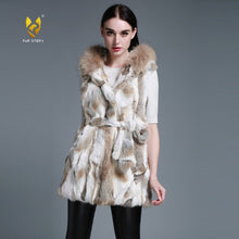 Load image into Gallery viewer, Women&#39;s Rabbit Fur Vest Hood Slim Belt Real Fur Waistcoat Female vests 15275