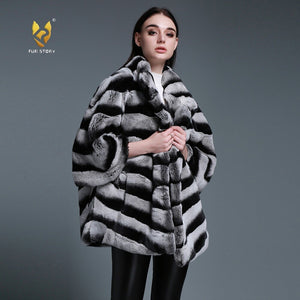 Bat Sleeve Real Fur Coat for Women Chinchilla Color