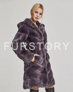 Women's Genuine Rabbit Fur Coat Women with Hood Winter jacket Women 17154