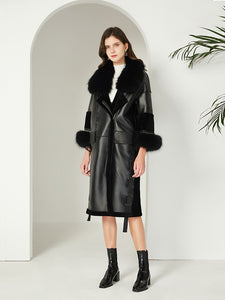 FS20106 Sheep Shearing Fur Overcoat Sheep Fur Coat Fur Collar Trim Leather with Fur Women Winter Ladies Furry Cuffs Fur Story