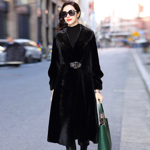 Winter Clothes Women Waist In Thin Sheep Fur Women's Middle Long Coat Mink Hair Collar Temperament Fur Coat Winter FS21134