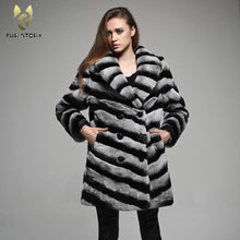 Load image into Gallery viewer, Women&#39;s Genuine Rabbit Fur Coat Chinchilla Color Long Sleeve Fur Coat 16127