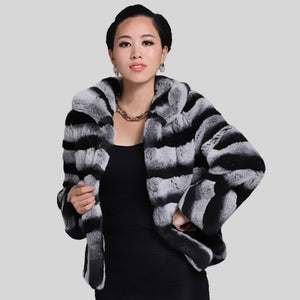 Winter jacket Women Real Fur Coats Big Turn Down Collar Rabbit  Chinchilla Color 15191