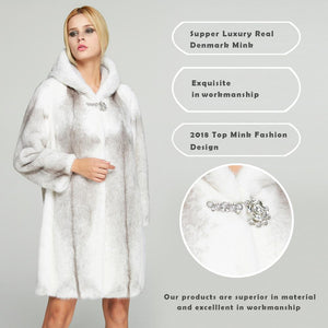 Fur Story FS18120 Women's Genuine Mink Fur Long Coat with Fur Hood Winter Warm Jacket
