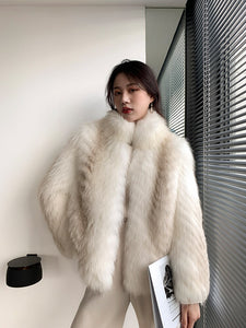 Fox Fur Grass Coat Women's Foreign Fashion Young Car Stripe Coat Winter  21114