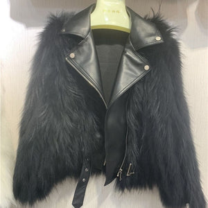 Winter Clothes Women Raccoon Dog Fur Car Stripe Fur Coat Women's Short Knitting Wool Suit Collar Locomotive Coat FS21125