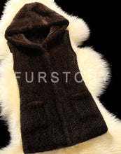 Load image into Gallery viewer, Women&#39;s Genuine Knitted Mink Fur Vest  Pocket Hoodie Jacket Plus Size 16295