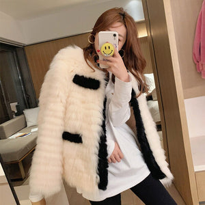 FS21122 Fur Coat Autumn and Winter 2021 New Car Stripe Fox Fur Grass Coat for Young Women