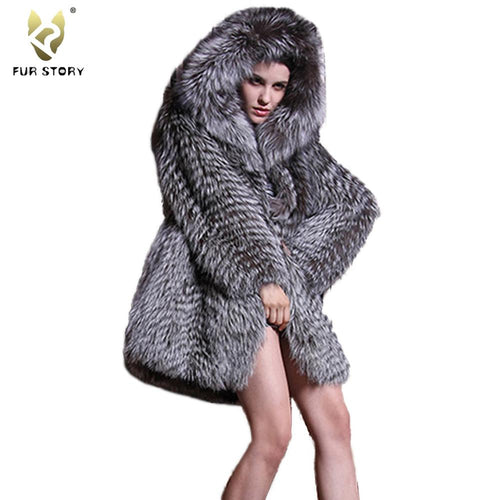 Women's Genuine Fox Fur Coat Women With Hood Long Style Large Size Fur Story FS151112