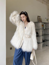 Load image into Gallery viewer, Raccoon Dog Fur Car Fur Coat Girdle Thin Fox Fur Coat Medium Length FS21113