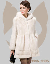 Load image into Gallery viewer, Women&#39;s Coats Real Mink Fur Coat Hoodie Slim Waist Style 16054