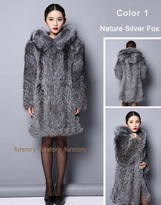 Women's Genuine Fox Fur Coat Women With Hood Long Style Large Size Fur Story FS151112