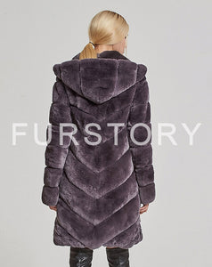 Women's Genuine Rabbit Fur Coat Women with Hood Winter jacket Women 17154