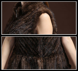 Women Vest Real Mink Fur Twill Stripes Skirt Hem Knitted 15269