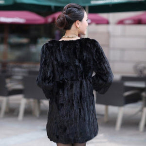 Women's Real Mink Fur Overcoat Black Winter  Natural Mink Fur Coat Female 151186