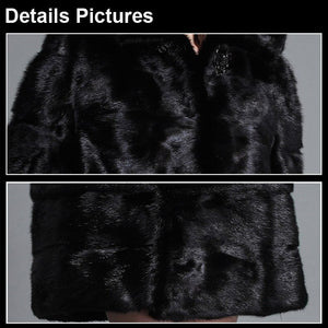 Women's Mink Fur Coat Large Size Cuff and Hem Removable Overcoat 161152