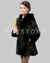 Load image into Gallery viewer, Women&#39;s Coats Real Mink Fur Coat Hoodie Slim Waist Style 16054