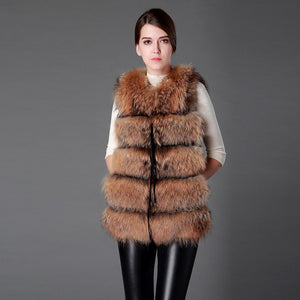 Raccoon Fur Vest Women's Real Fur and Leather Winter Girl's Warm Outerwear Fur Vest