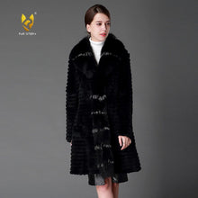 Load image into Gallery viewer, Women&#39;s Genuine Rabbit Fur Coat Genuine Fox Fur Collar Long Overcoat 15130