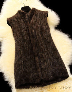 Women's Genuine Knitted Mink Fur Vest Female Custom Made Different Length 16208