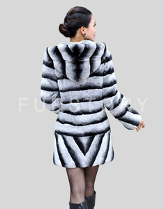 Women's Genuine Rabbit Fur Coat Chinchilla Color Winter jacket 15192