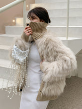 Load image into Gallery viewer, Young Fur Whole Skin Raccoon Dog Fur Car Stripe T-shirt with Coat on Both Sides 21111