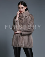 Load image into Gallery viewer, Women&#39;s Genuine Mink Fur Coat Long Sleeve Silver Blue Color Color Outerwear 161207