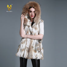 Load image into Gallery viewer, Women&#39;s Rabbit Fur Vest Hood Slim Belt Real Fur Waistcoat Female vests 15275