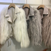 Load image into Gallery viewer, Winter Clothes Women Raccoon Dog Fur Car Stripe Fur Coat Women&#39;s Short Knitting Wool Suit Collar Locomotive Coat FS21125