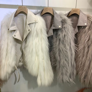 Winter Clothes Women Raccoon Dog Fur Car Stripe Fur Coat Women's Short Knitting Wool Suit Collar Locomotive Coat FS21125