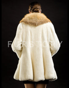 Women's Genuine Mink Fur Coat Women with Big Fox Fur Collar Women Jacket 16052