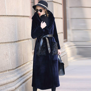 Winter Coat Women Fur Coat Mink Mouth with Hooded Sheep Fur Coat Women Long FS21143