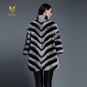 Bat Sleeve Real Fur Coat for Women Chinchilla Color