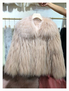 Raccoon Dog Fur Woven Fur Coat Women's Short Small Lapel Winter 2021 Fox Fur Fur Fur Coat Strip FS21119