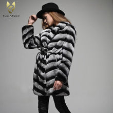 Load image into Gallery viewer, Women&#39;s Genuine Rabbit Fur Coat Chinchilla Color Long Sleeve Fur Coat 16127