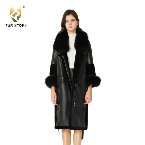 FS20106 Sheep Shearing Fur Overcoat Sheep Fur Coat Fur Collar Trim Leather with Fur Women Winter Ladies Furry Cuffs Fur Story