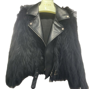 Winter Clothes Women Raccoon Dog Fur Car Stripe Fur Coat Women's Short Knitting Wool Suit Collar Locomotive Coat FS21125